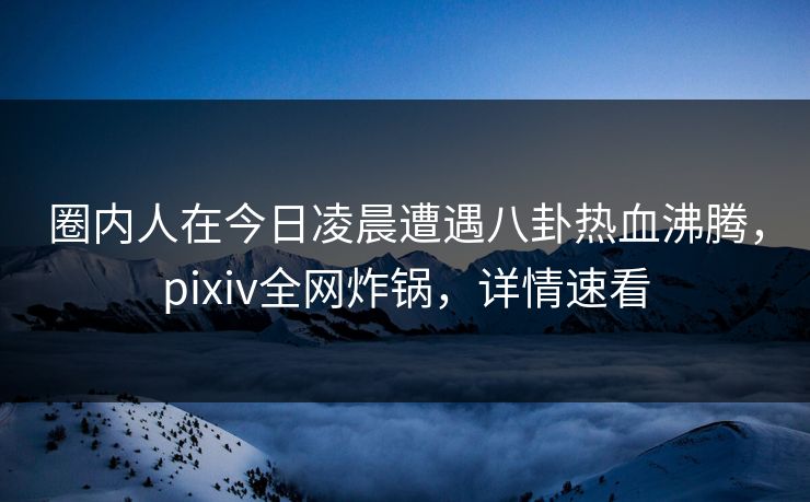 圈内人在今日凌晨遭遇八卦热血沸腾，pixiv全网炸锅，详情速看